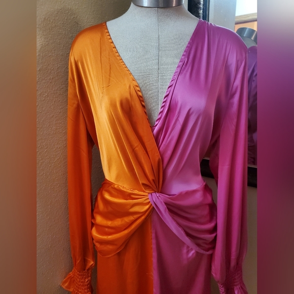 New Never Fully Dressed Orange and Magenta Satin Dress Size US 12 - Picture 5 of 13
